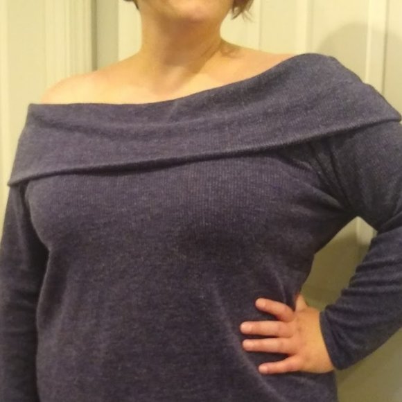 Lane Bryant Blue Off the Shoulder Sweater 26/28 Plus - Picture 1 of 4